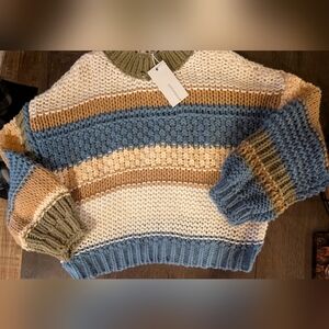 Women's Striped Sweater - Blue, Cream, Tan, Olive